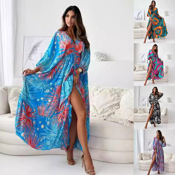 Kvinder Tropisk Tryk Maxi Kaftan Kjole Stilla