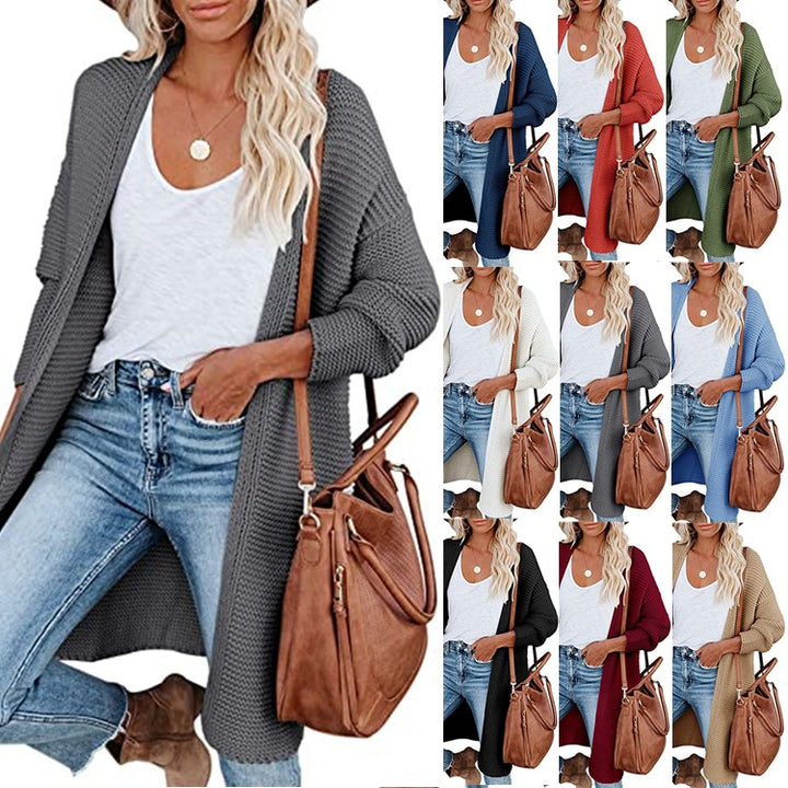 Kvinders chunky strikket cardigan med en afslappet pasform og åbne kanter Stilla