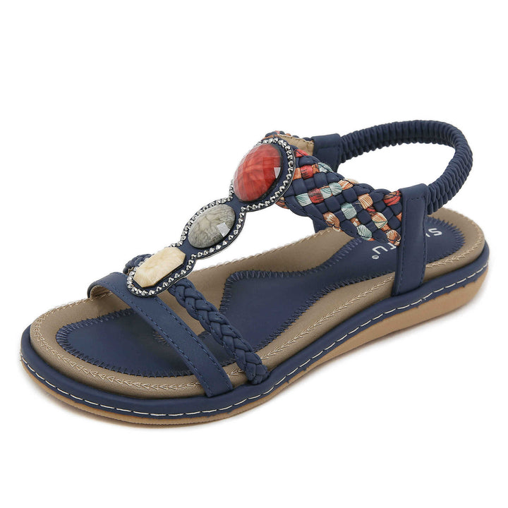 Dame sandaler med flettet remdesign og elegante smykkesten Stilla