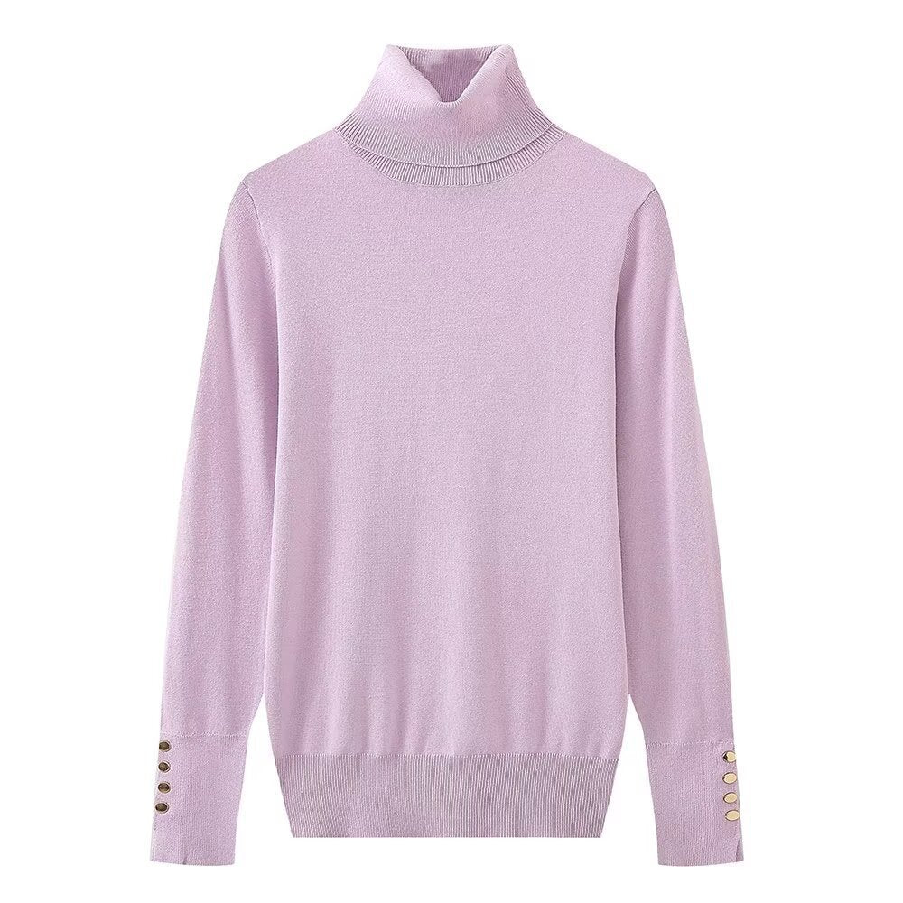 Femme Rullekravepullover med knapdetaljer Stilla