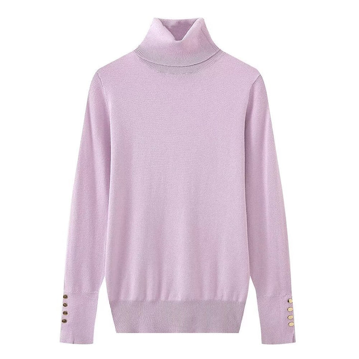 Femme Rullekravepullover med knapdetaljer Stilla