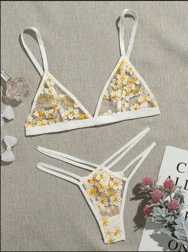 Dame Floral Bestikset Trekant-Bralette og String-Sæt Stilla