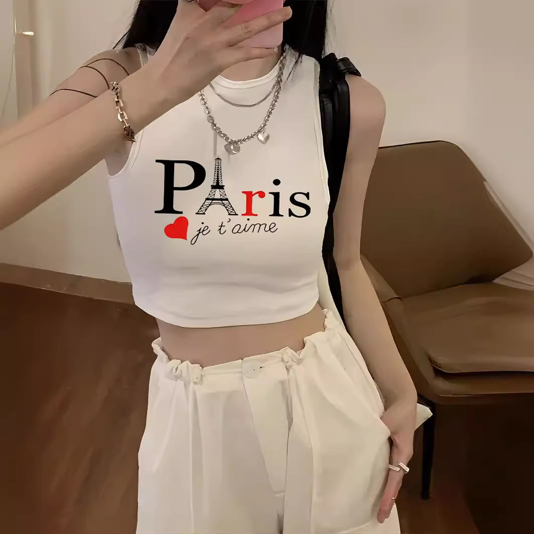 Dame Crop-Top med kreativ tekst og afslappet snit Skovae