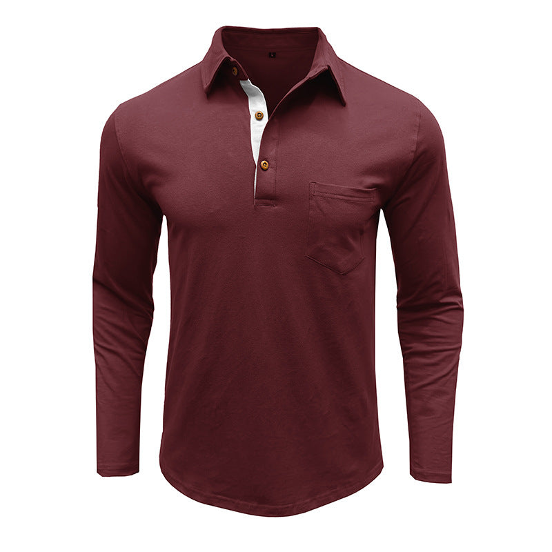 Herre moderigtig langærmet polo shirt med moderne knapdetaljer og brystlomme Stilla