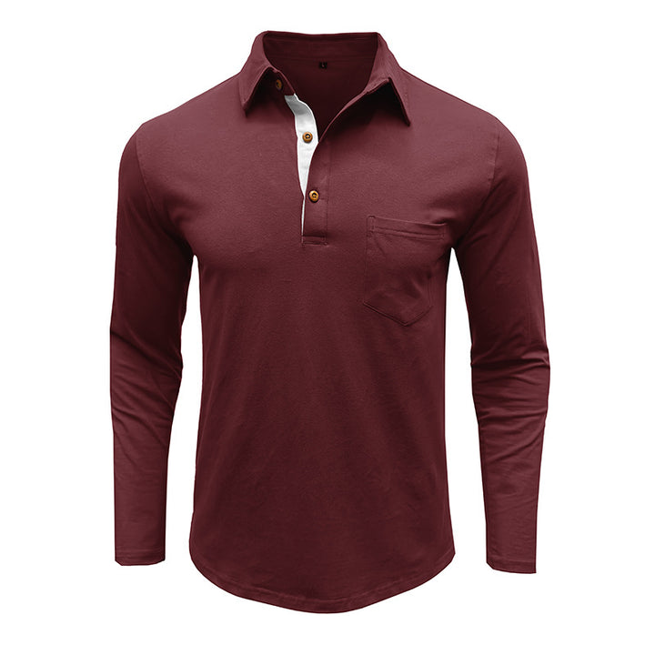 Herre moderigtig langærmet polo shirt med moderne knapdetaljer og brystlomme Stilla