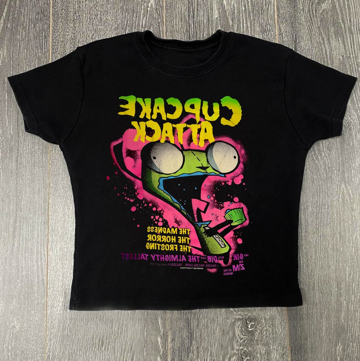 Dame T-shirt med kreativ cupcake-motiv og moderne print Skovae