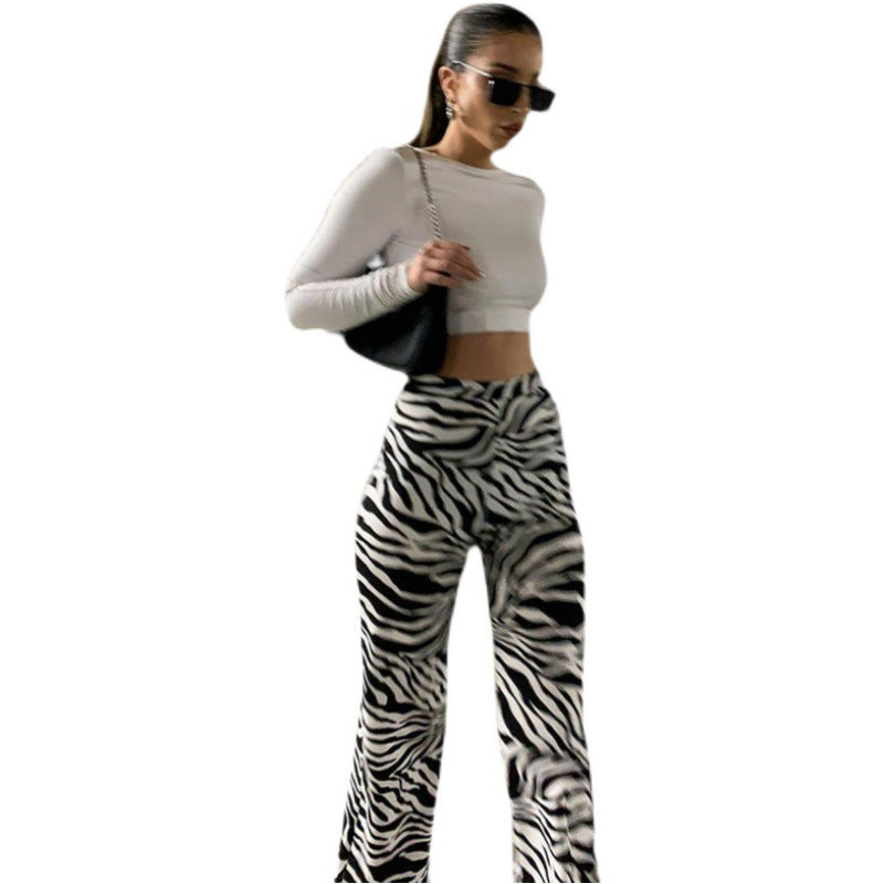 Damer Elegant Zebra-Print Højtaljede Bukser Skovae