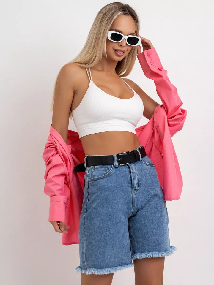 Dame jeansshorts med frynset kant og høj talje Stilla