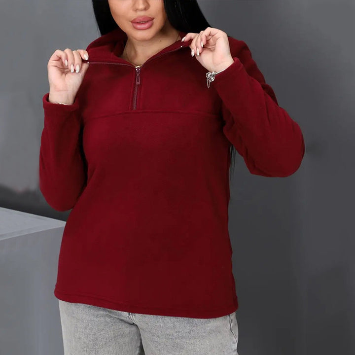 Kvinders fleece pullover med høj krave og praktisk lynlås Skovae
