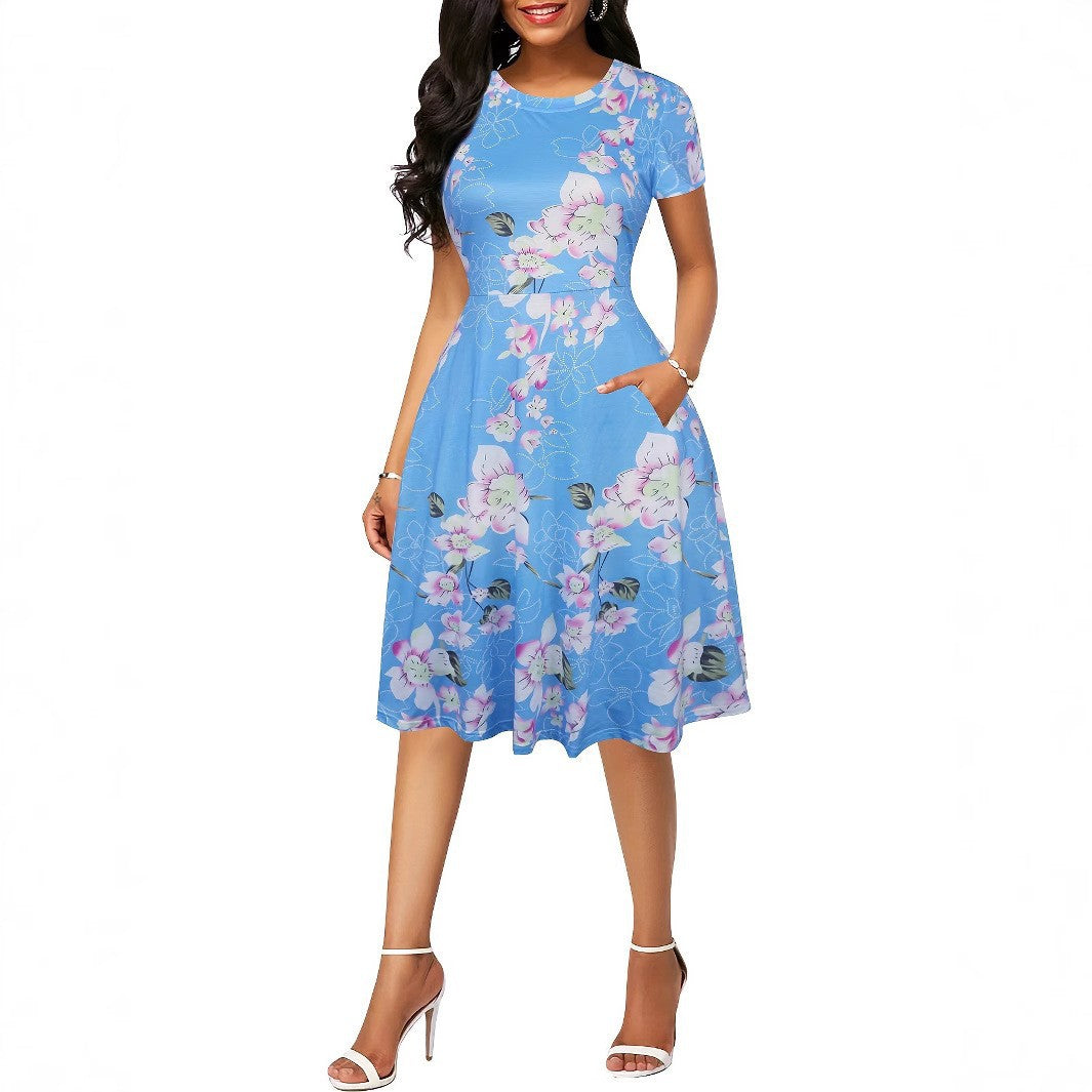 Stilla | Casual Print Rund Hals Lomme Casual Kjole