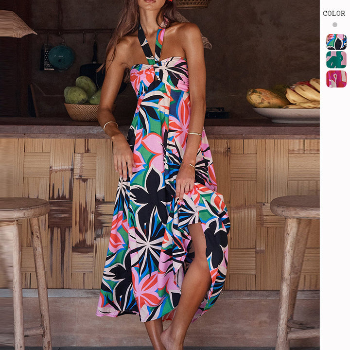 Dame maxi kjoler med blomster bandeau design og elegant udvidet nederdel