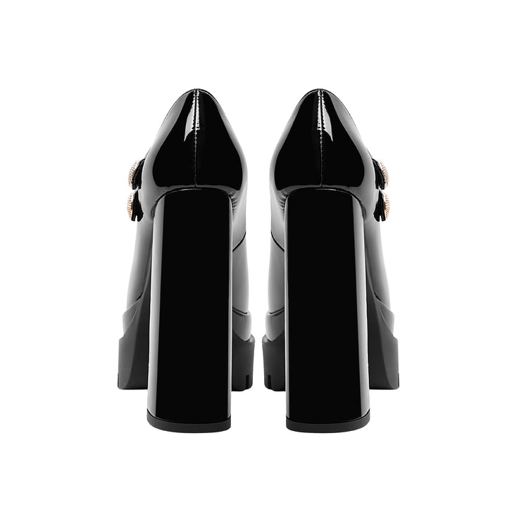 Femme Chunky Platform Mary Jane Hæle med Dobbeltrem og Dekorative Knapper Stilla