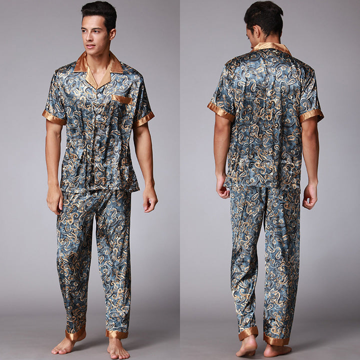 Herrer satin pyjamasæt med kunstfærdigt paisleymønster og elegante accenter Stilla