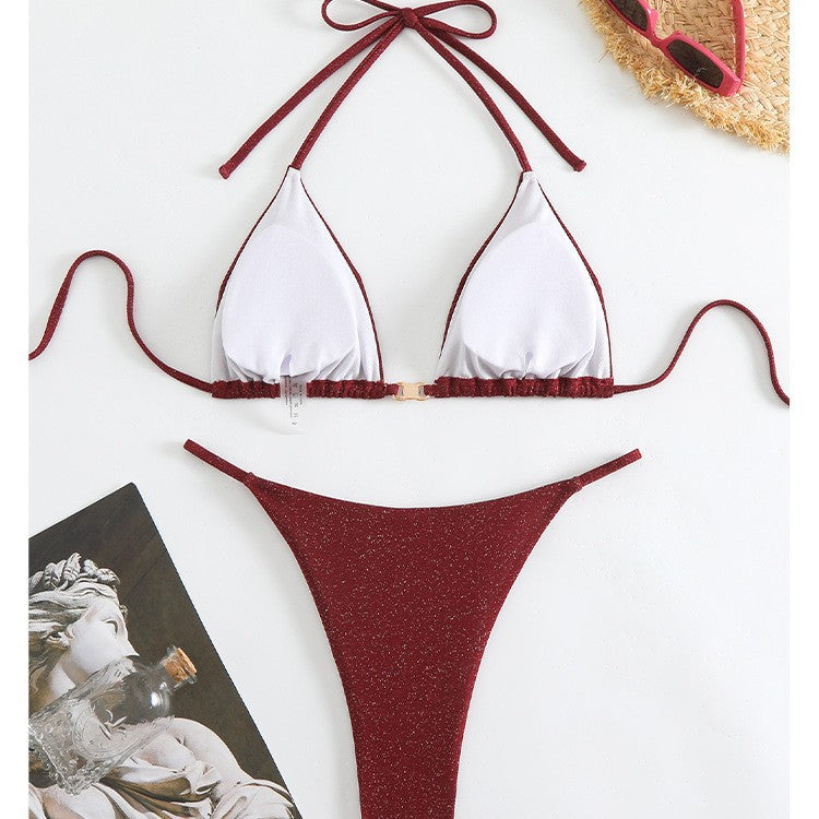 Dame triangel-bikini med glitrende stof og justerbare stropper Stilla