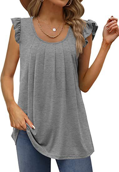 Dame luftigt bluse shirt med elegant flæse design Skovae