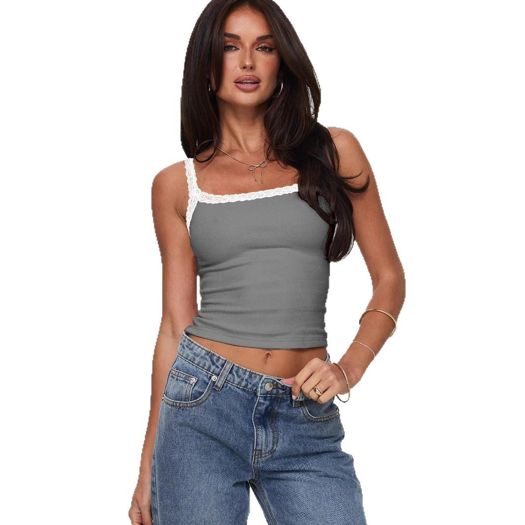 Dame Fine rib Top med spidse detaljer Stiila