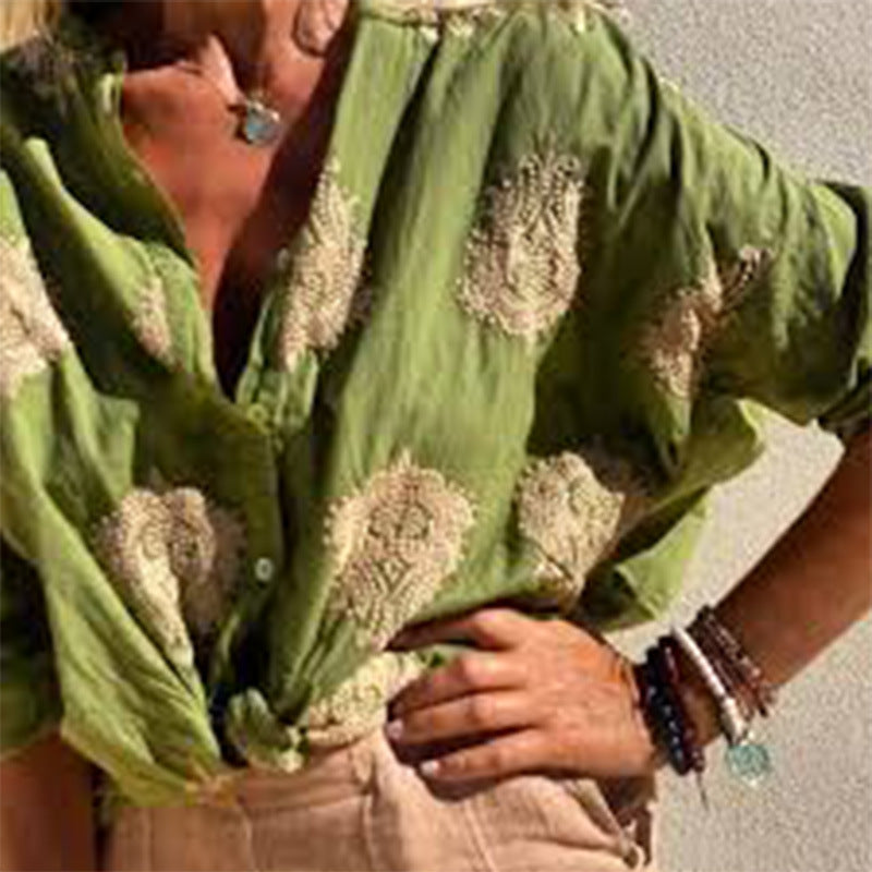 Dame broderet bluse i Boho-stil Stilla