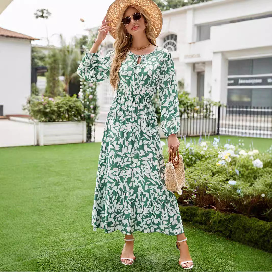 Dame Langærmet Floral Lag Maxi Kjole Stilla