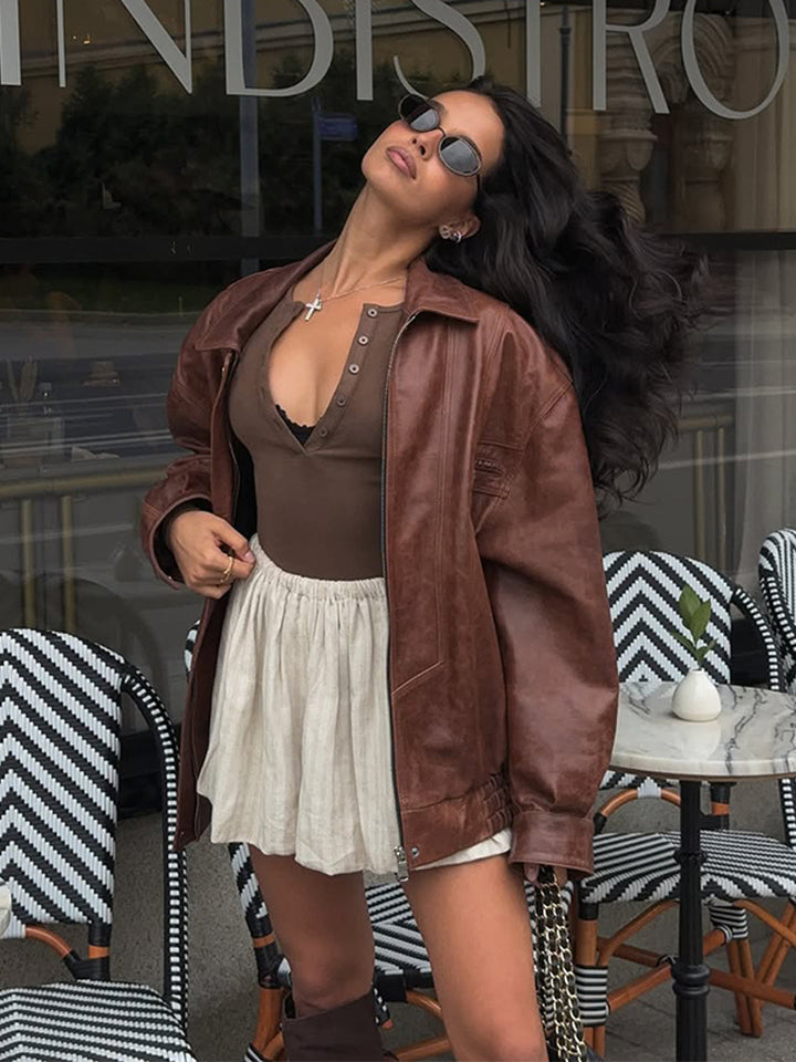 Dame casual kunstlæderjakke i oversized stil Stilla