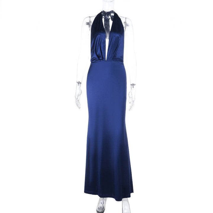 Dame Elegant Halter-Maxikjole i luksuriøs satin Skovae
