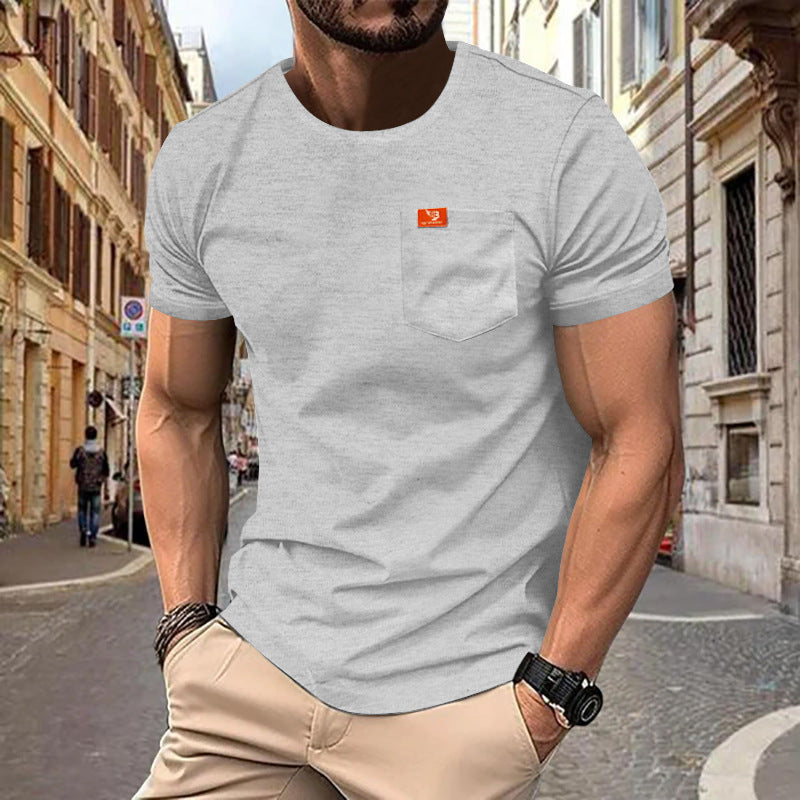 Herrer nan klassisk rundhals T-shirt med brystlomme og forstærket kant Skovae
