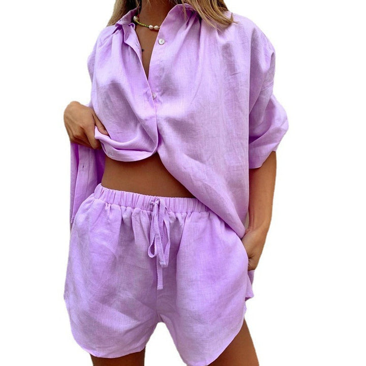 Dame afslappet linned top med shorts Stilla