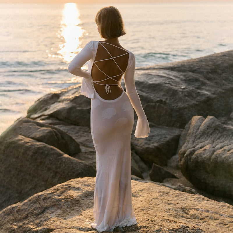 Kvinder Elegant Maxi Kjole med Chic Vinge Ærme Design Stilla