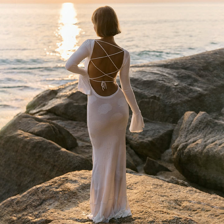 Kvinder Elegant Maxi Kjole med Chic Vinge Ærme Design Stilla