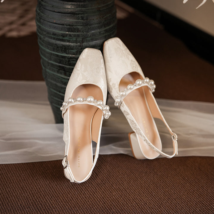 Femme Elegante Floral-Prægning Slingback Hæle med Perleafsnit Stilla