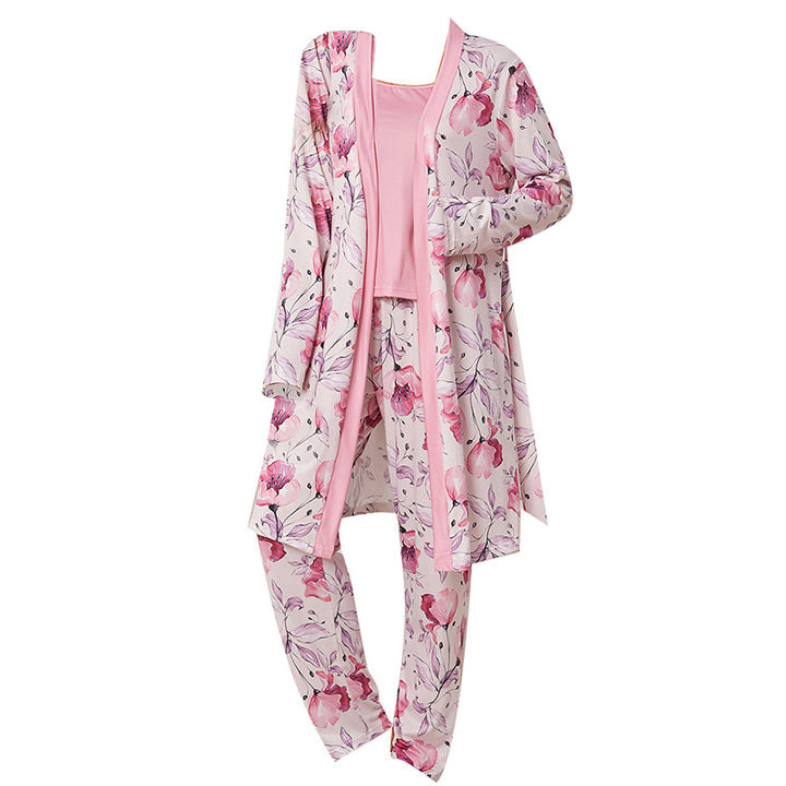 Dame pyjamasæt med floralt design og elegant badekåbe Stilla