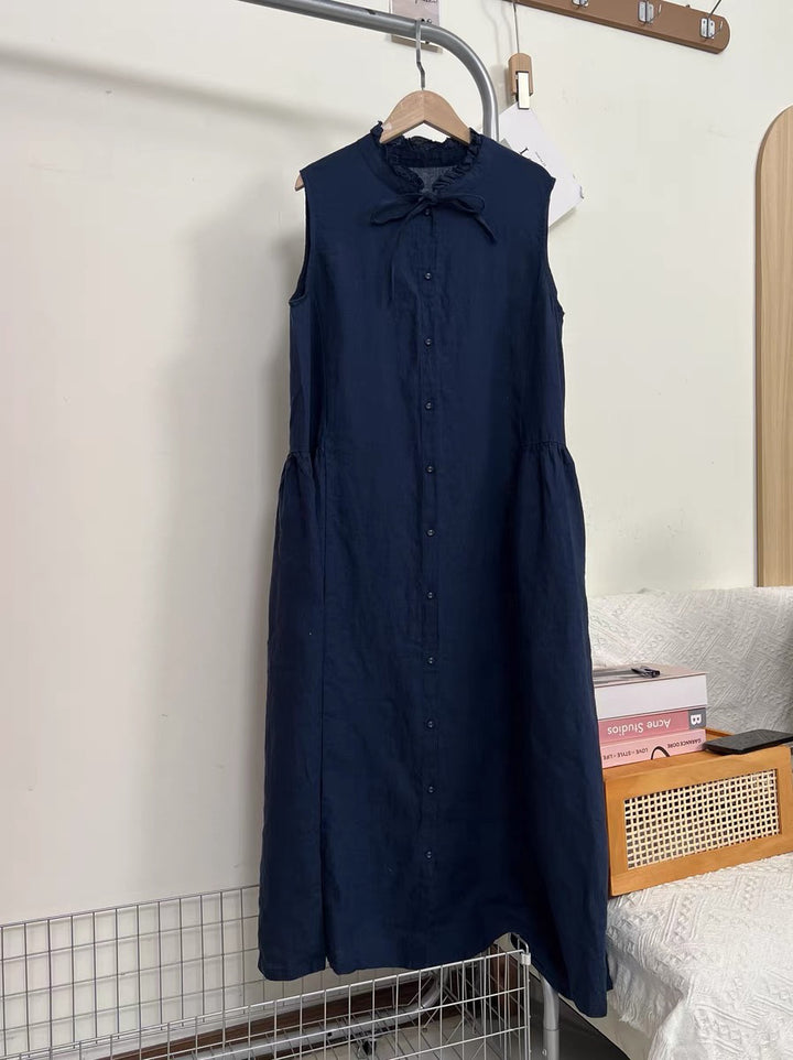 Dame Elegant Ærmeløst Midi-Kjole med Flæsekanter Stilla