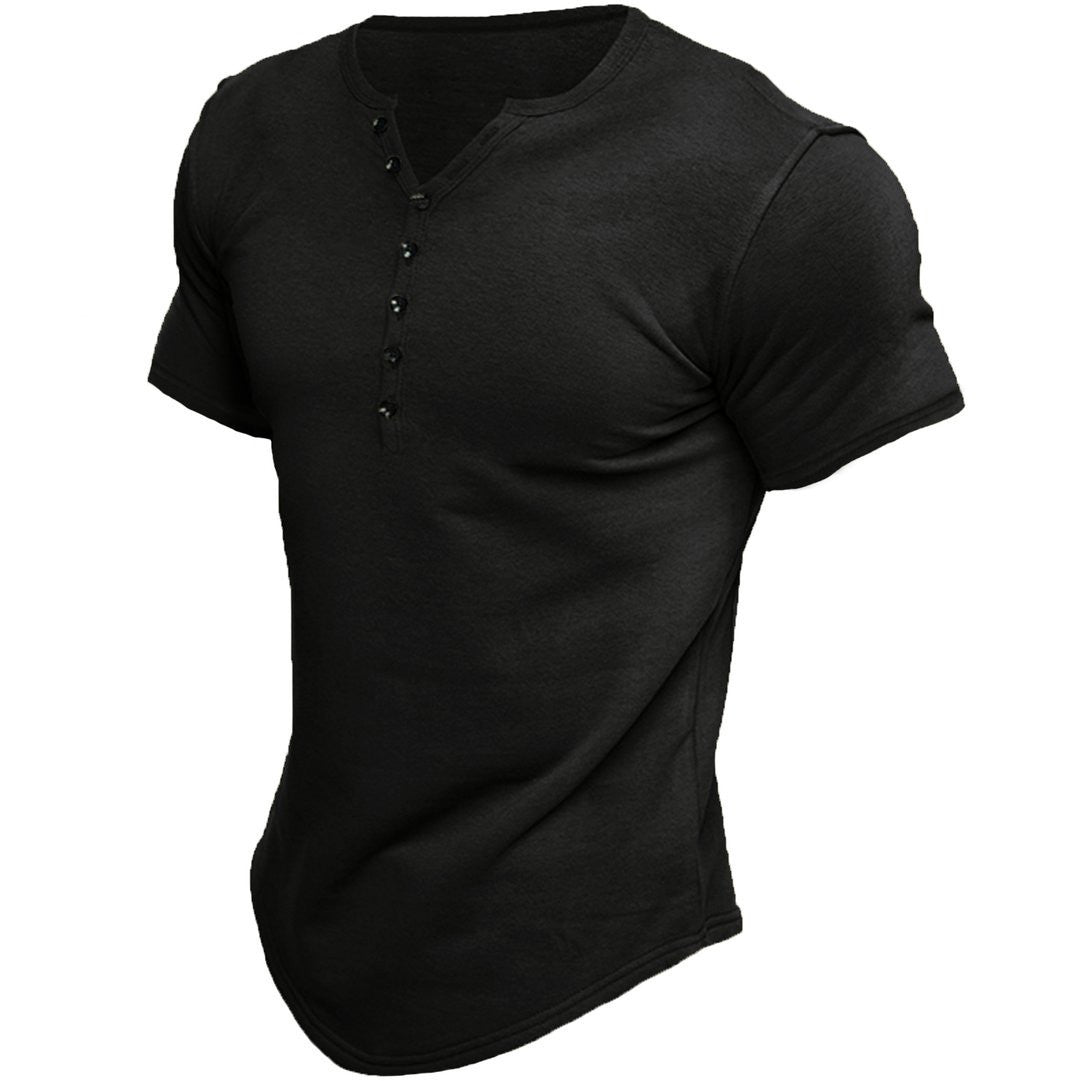 Herre kortærmet skjorte med mode Henley-udskæring og dekorative knapper Stilla