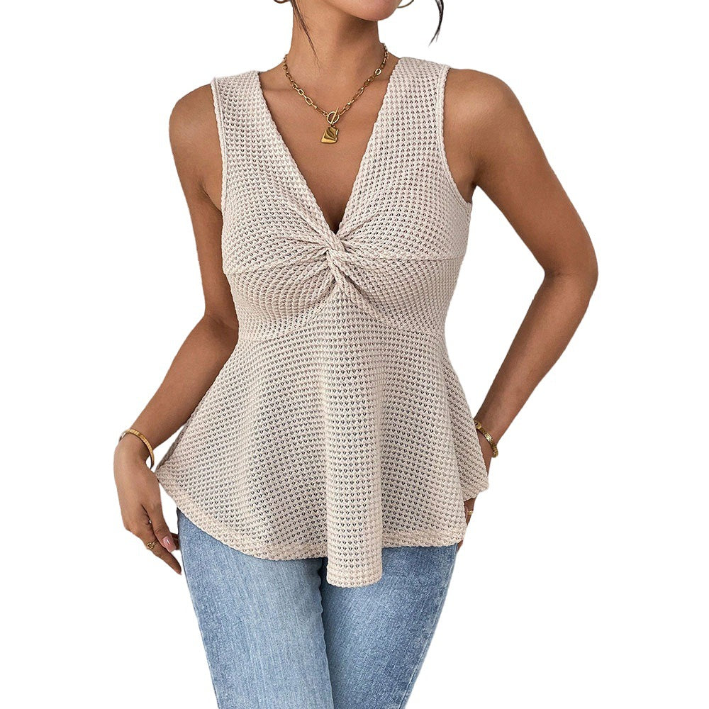 Kvinder Elegant Tanktop med Flydende Snit og Dekorativ Knude Stilla