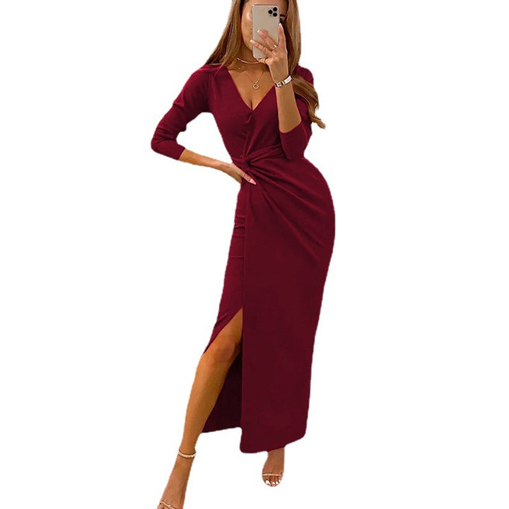 Dame Maxikjole med geometrisk mønster og elegant wrapped look Stilla