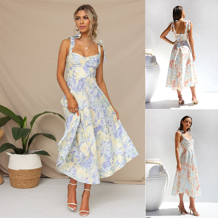 Dame Elegant Maxikjole med spaghetti stropper og feminine blomsterdetaljer Stilla