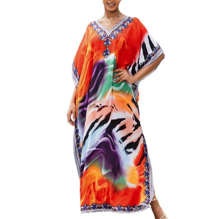 Dame Elegant Strandrobe med kunstnerisk farvegradient og skinnende accenter Stilla