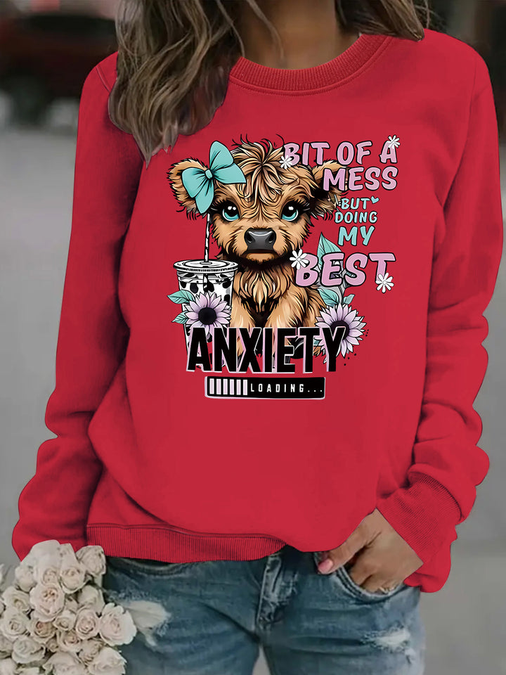 Kvinders sweatshirt med kreativ hundedesign og inspirerende skrift Stilla