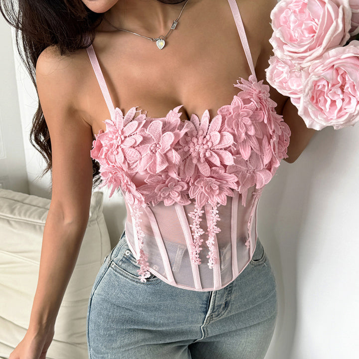 Dame Elegant Korse med florale spidsapplikationer Stilla