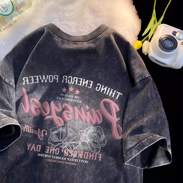 Dame T-shirt med kreativ vintage-tryk og løs pasform Stilla