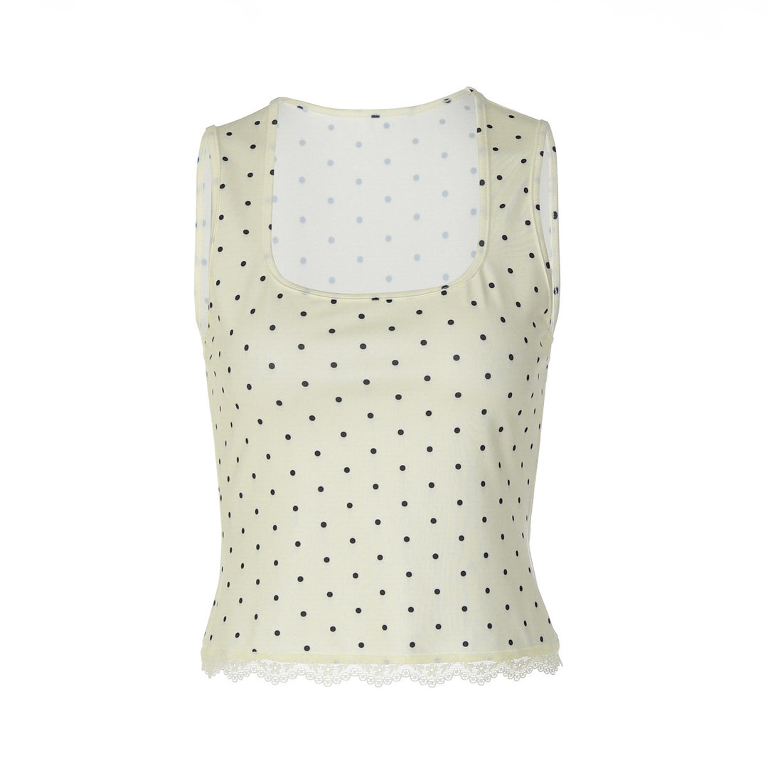 Dame polka-dot top med spidskant Skovae