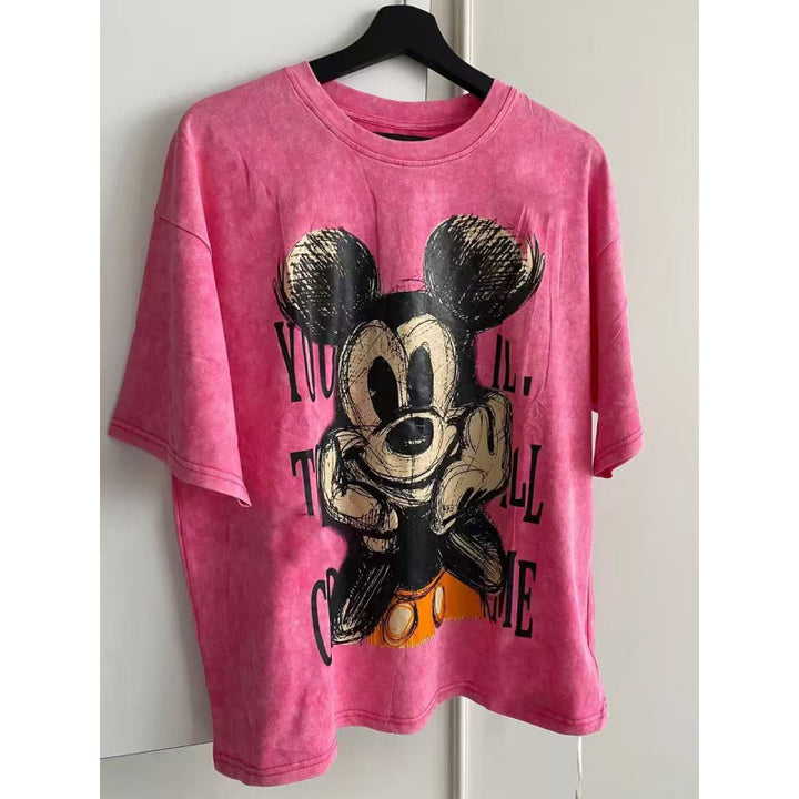 Dame T-shirt med kreativ Mickey Mouse design og afslappet oversized-snit Stilla
