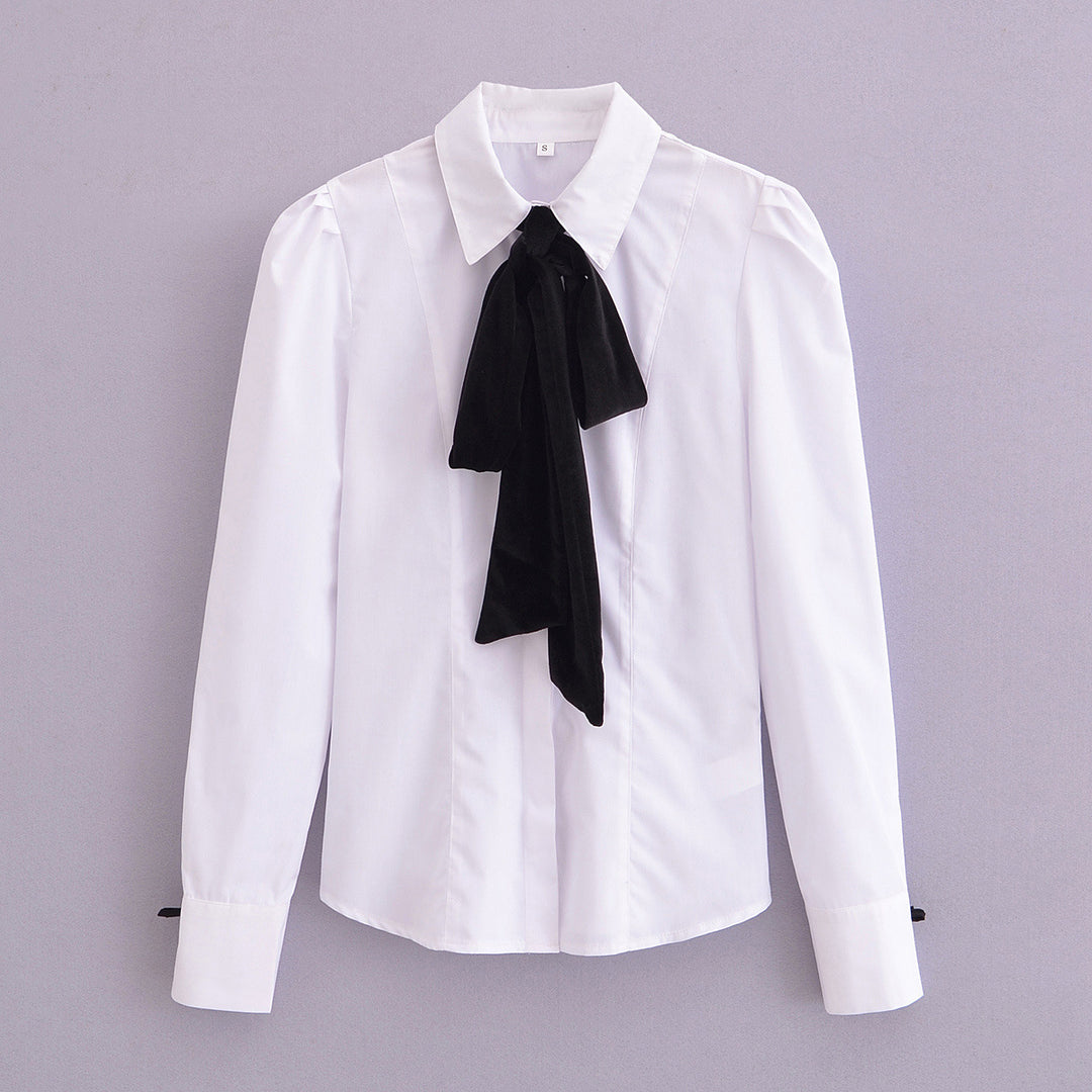 Dame Langærmet elegant Bluse med sløjfe-detalje Stilla