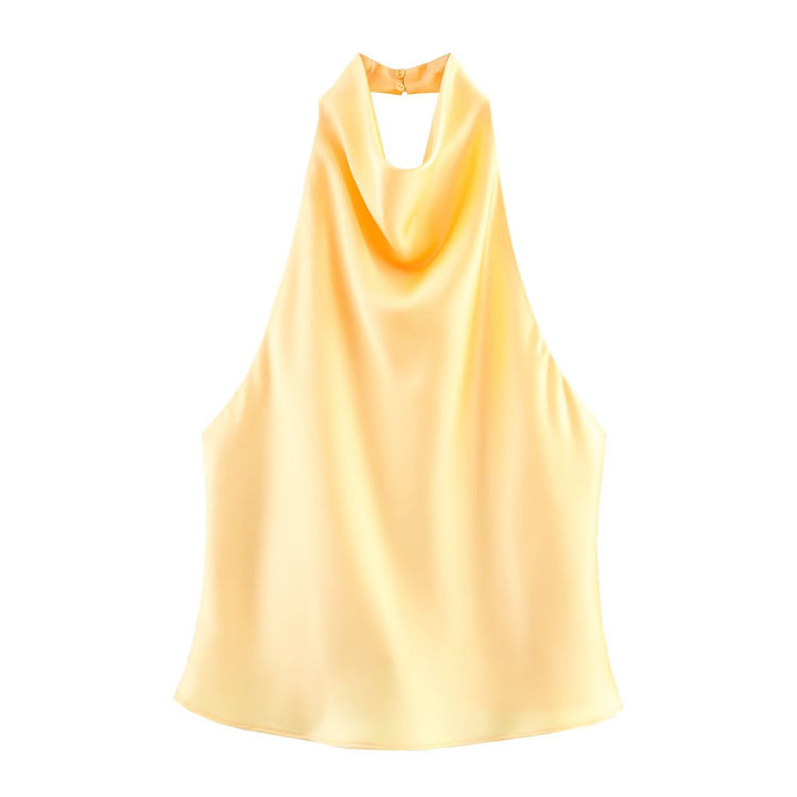 Dame elegant halterneck top med flydende snit og dekorative detaljer Skovae