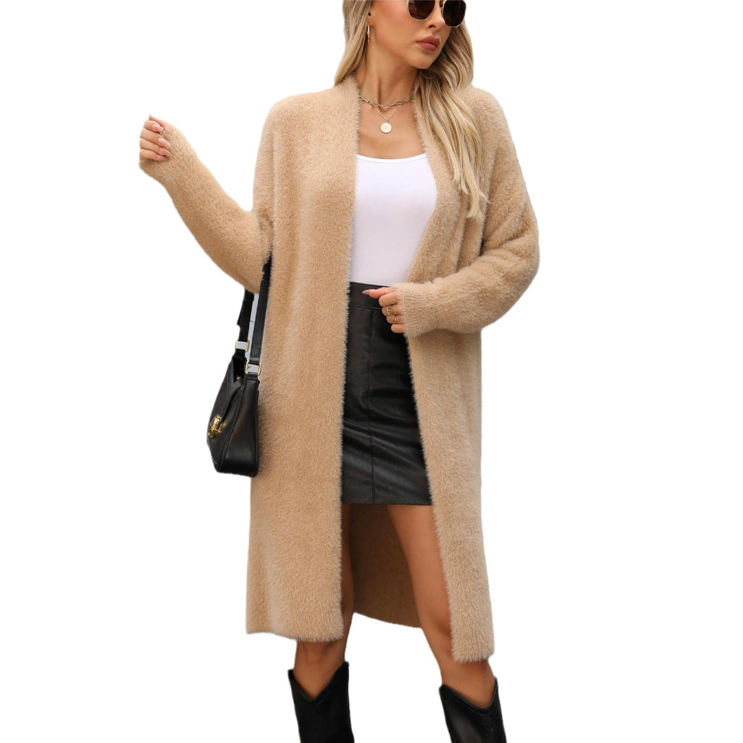 Femme Fluffy Åben-Front Strikjakke Stilla