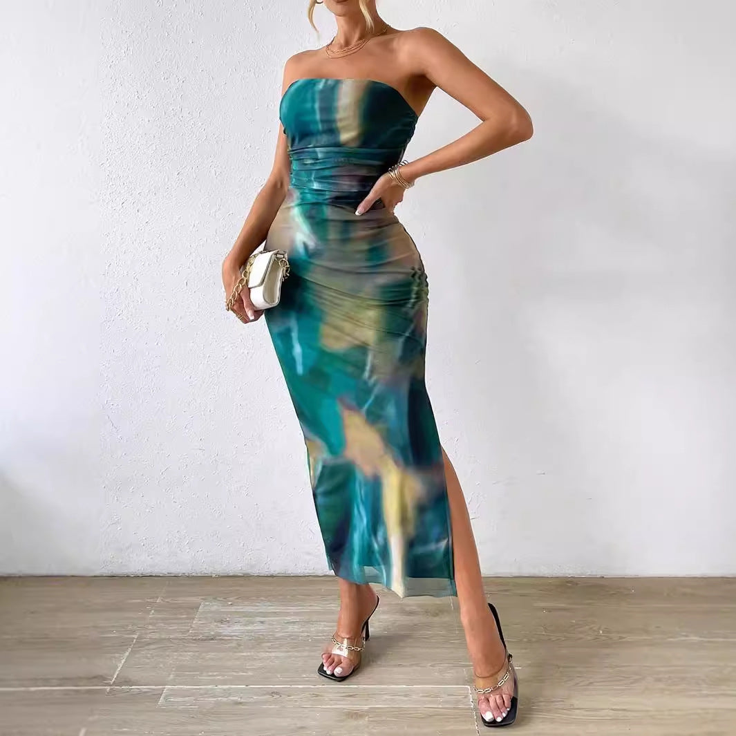 Damer figurtilpasset bandeau-maxikjole med raffinerede draperinger Stilla
