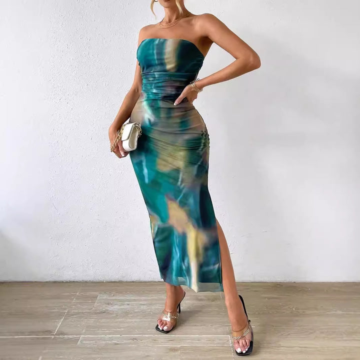Damer figurtilpasset bandeau-maxikjole med raffinerede draperinger Stilla
