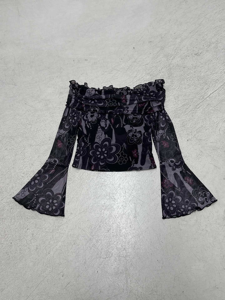 Dame Off-Shoulder top med voluminøse ærmer og blomstermønster Skovae