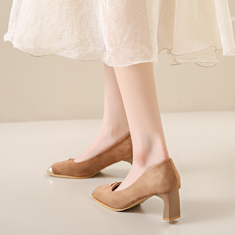 Dame Blokhæls Cap Toe Pumps Stilla