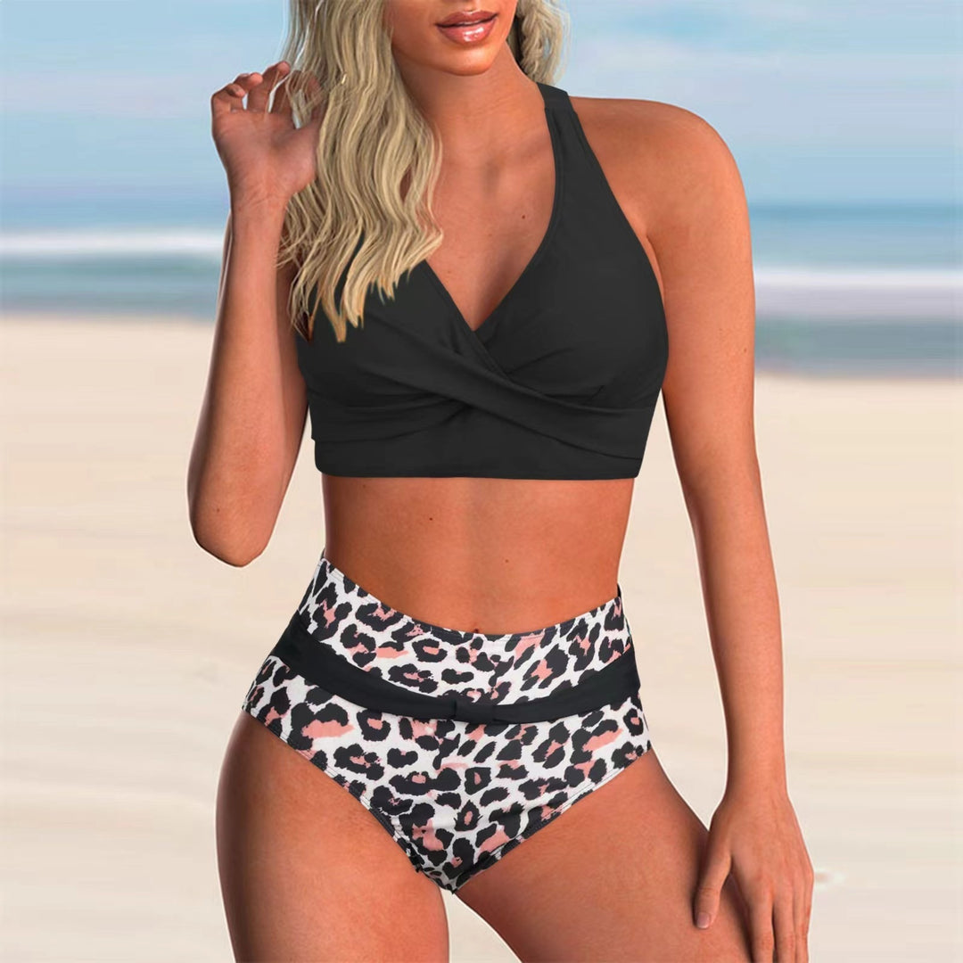 Dame Sporty Crop-Top Bikini-Sæt med højtaljede bukser Skovae