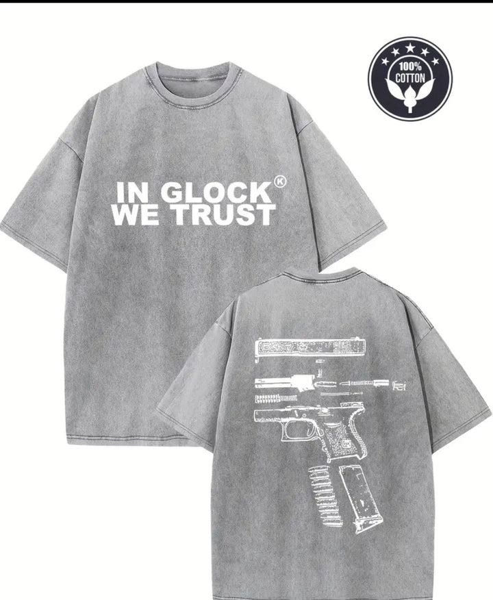 Dame T-shirt med grafisk gun-design og vintage-effekt Stilla